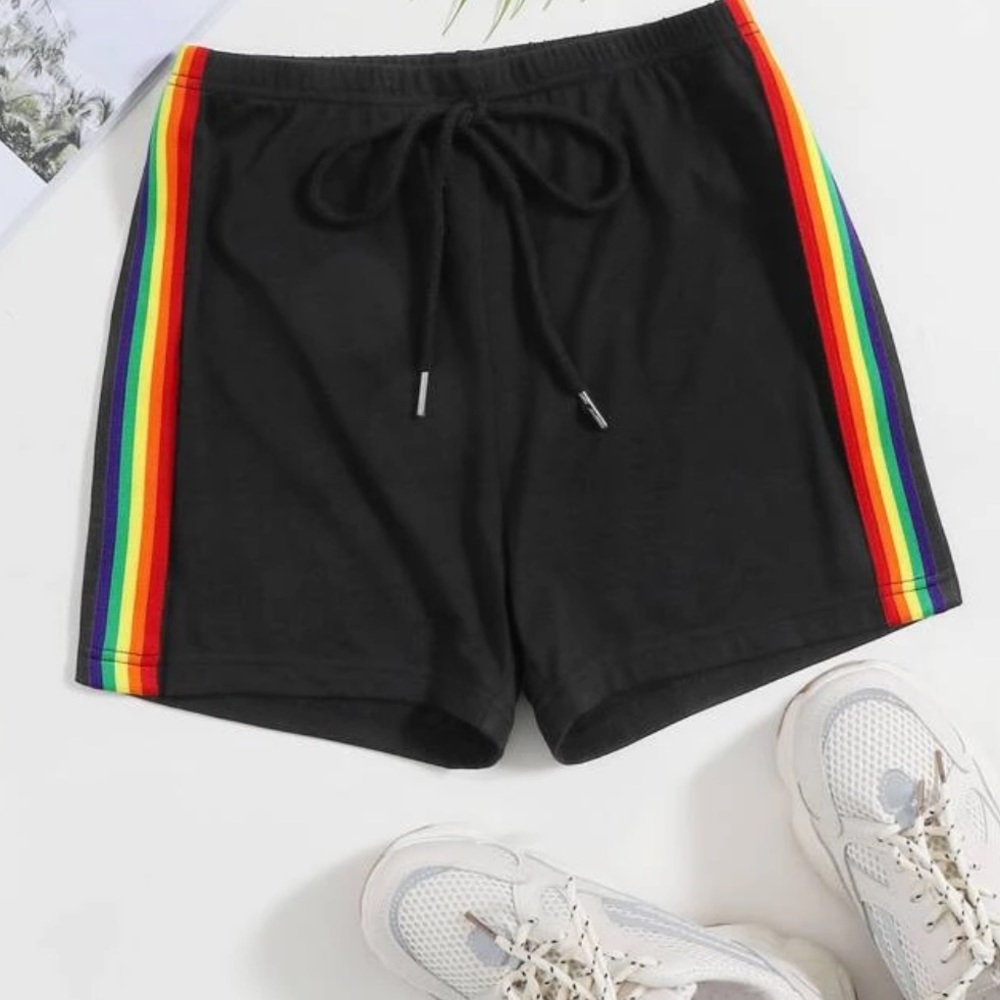 High wasted rainbow stripe shorts Size Small - Picture 4 of 8
